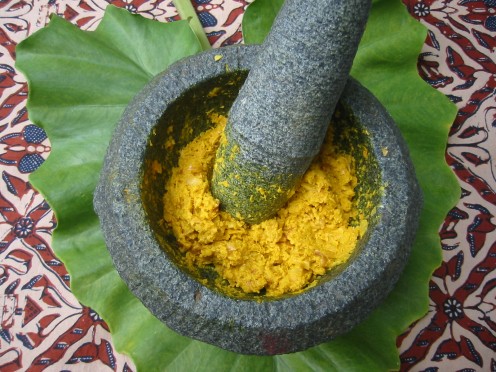 I love using this heavy volcanic stone mortar and pestle.