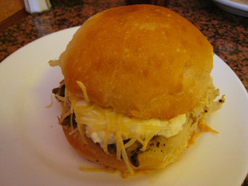 Cow spleen sandwch with cheese.