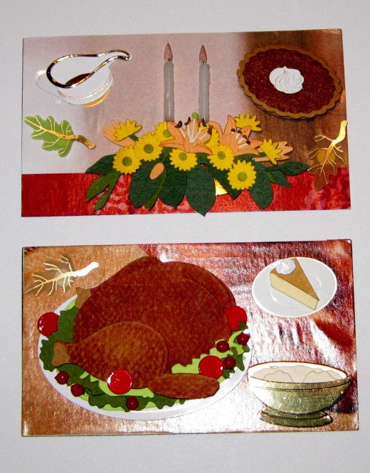 Floral center piece, turkey and pumpkin pie.