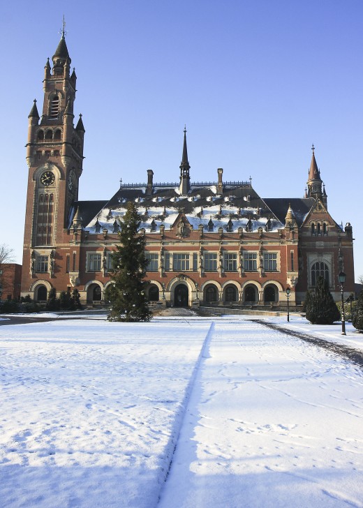 Front view of the Peace Palace in winter, The Hague