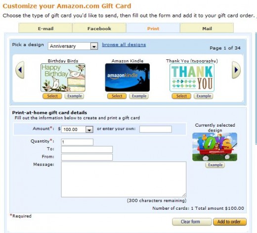 Amazon gift cards order form