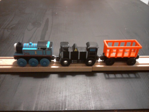 These car sizes are more similar but there are differences in size and style between the brands.  From left to right: Thomas and Friends, Melissa & Doug, Brio