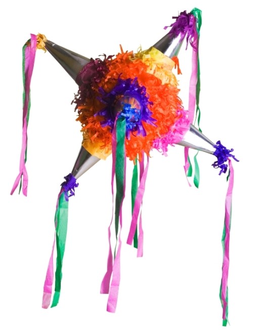 Pinatas in the shape of the Christmas star are a traditional Mexican decoration which also serves later as a party game. 