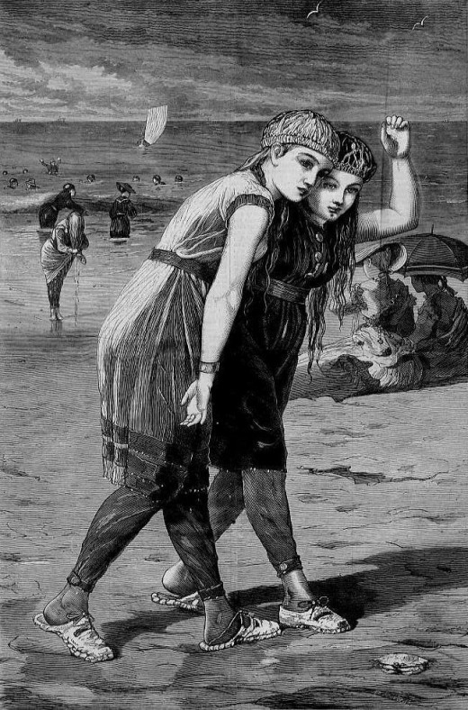 The Bathers by Winslow Homer. A wood engraving used by Harpers Weekly.