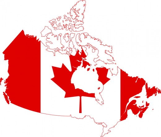 Flag of Canada over country contour