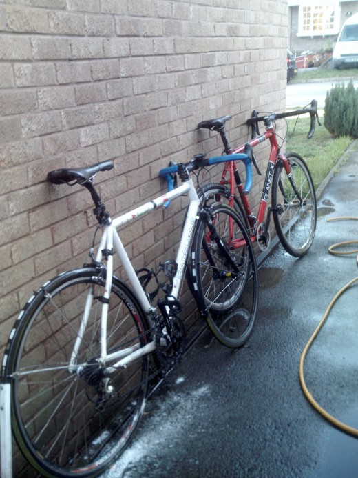 Winter bikes ready. Cyclo Cross bike designed to cut through mud and road bike adapted for winter riding. 