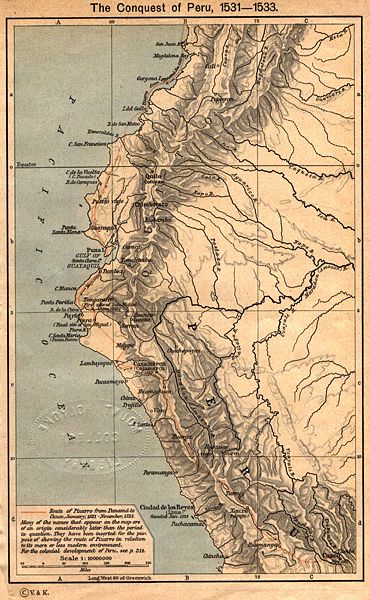 Map Showing Pizarro's Path from Cuzco to Panama