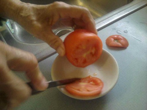 Did you know that holding a slice of tomato in your mouth will quickly ease the burning sensation that a hot chile can leave behind?  It will work with a lemon or lime wedge too!
