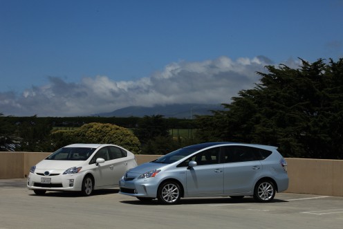 Toyota Prius V (coming in late 2011) next to a  2010 Toyota Prius
