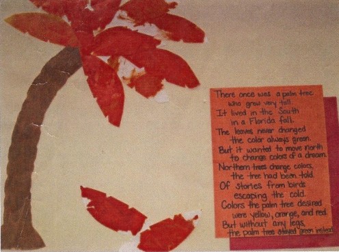 Post thematic fall writing such as poems on classroom walls to enhance the learning experience  