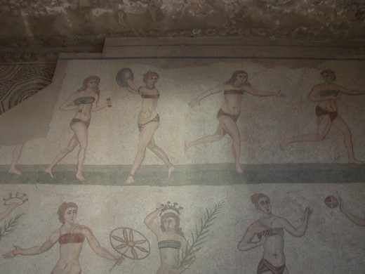 "girl in bikinis" mosaic located in Sicily.