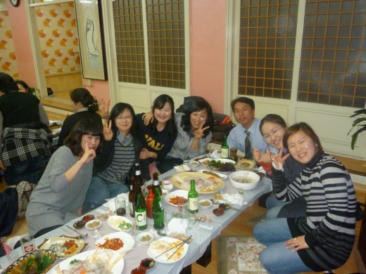 Here are some of the teachers in the school while we are all out to dinner together.