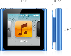 The sixth-generation iPod nano is available with either 8 or 16 gigabytes of storage space.