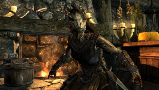 A picture released by Bethesda of an argonian sneaking (showing that they are a good race for thieves).