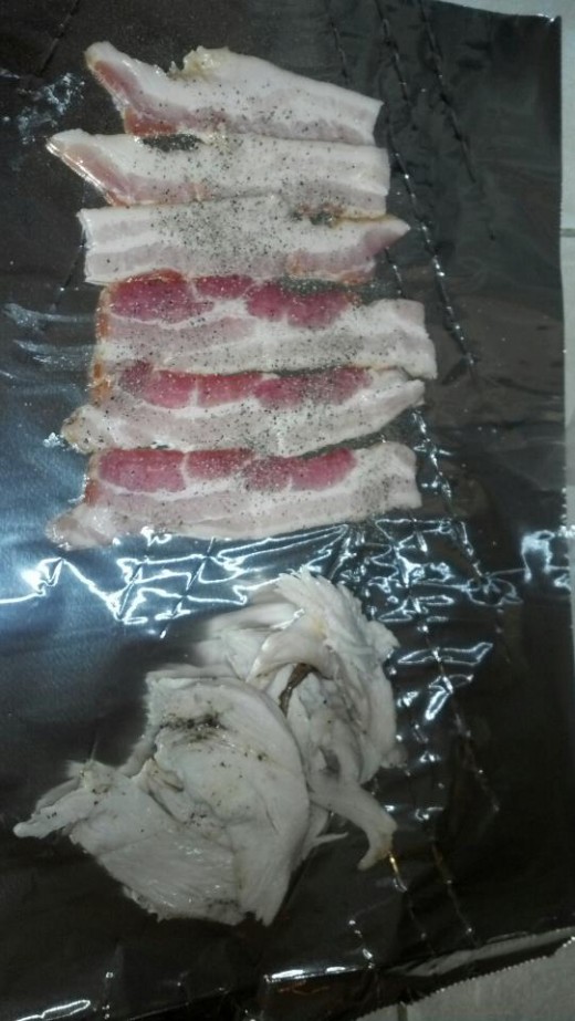 Bacon strips, and smoked turkey.