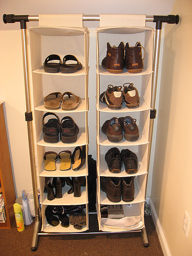 Shoe can be hung on hanging storage units.