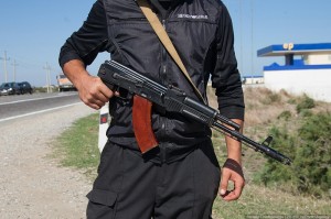 A Dagestan policeman - he can't allow his face to be shown (OK he might be pot ugly too, we don't know)