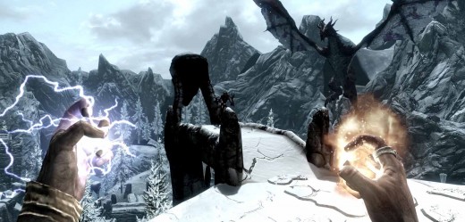 Skyrim Hag's End Defeating the Hagraven. The hero can actually use the Slow Time Dragon Shout here. The red dragon Odahviing is seen on the right.
