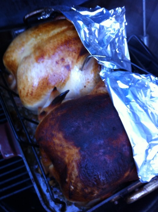 If the turkey gets too dark, cover it with tinfoil
