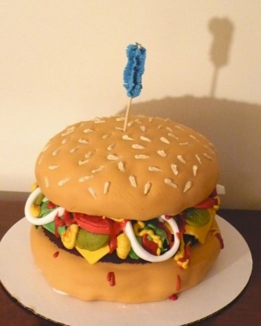 Yes, this is a cake, not a hamburger, but on a toothpick so no calories
