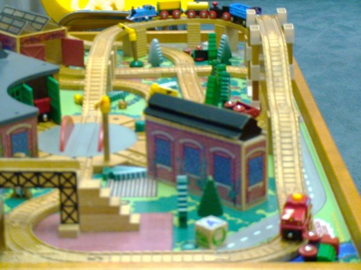 This Thomas the Tank Engine wooden train layout is one of the attractions that small children can play with at the club site.