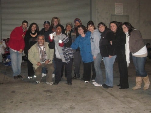 Our In His Shoes group along with some of our homeless brothers and sisters on the streets of Los Angeles' Skid Row area