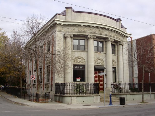 Former branch, Canadian Bank of Commerce, 744 Queen Street East in Toronto, Ontario, Canada
