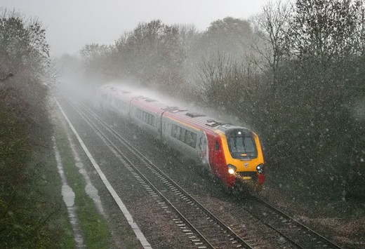 Train in the rain...