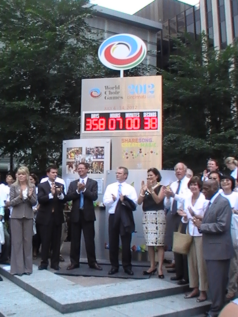 On Fountain Square in Downtown Cincinnati a digital clock counts down to the July 4 2012 event