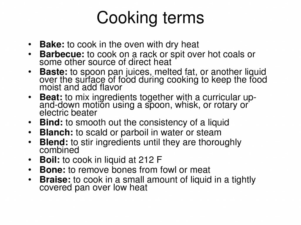 Terms and Techniques used in the Kitchen