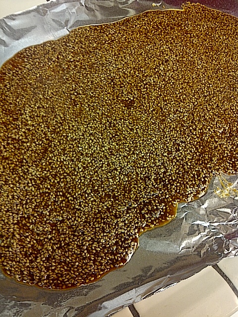 Here's the sesame brittle cooling on the foil