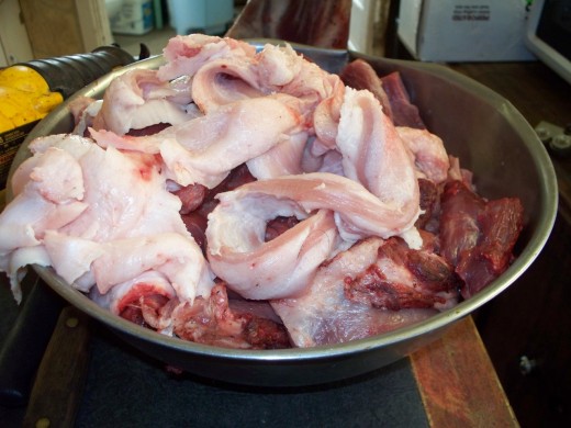 This is a bowl of meat ready to be turned into sausages.