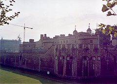 Modern photograph of the forbidding walls of the Tower of London