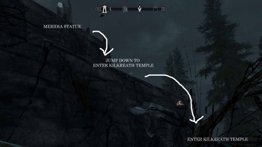 Skyrim Enter Kilkreath Temple from Area of Statue of Meridia