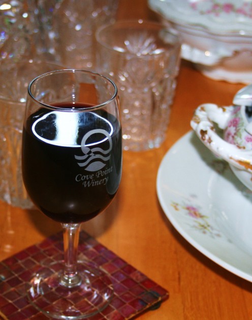 A souvenir from Patuxent Wine Trail 2010 Valentine's Day Tour: a Cove Point Winery glass free with tasting.