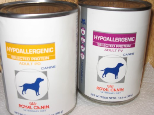 Royal Canin is an example of a Hypoallergenic pet food that can be given to allergic dogs. It is only available through your vet and costs around $2.00 per can. 