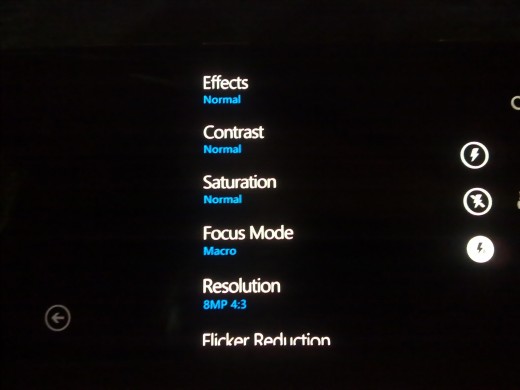Camera settings on first boot Nokia Lumia-800