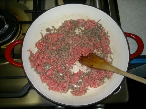Brown the minced beef in batches.