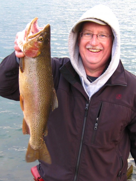 The Author with a large Rainbow Trout from Delaney Lakes, Colorado.