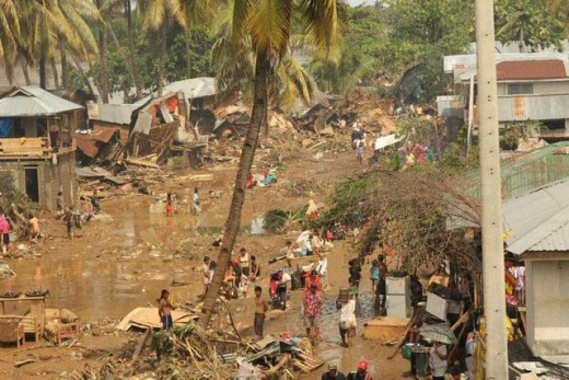This image shows what used to be a a lively village is now covered with mud and debris.