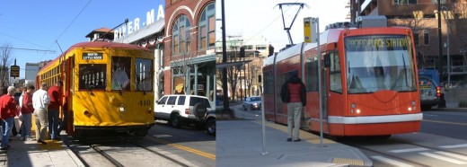 LEFT: Heritage streetcar in Little Rock. RIGHT: Modern streetcar in Seattle.