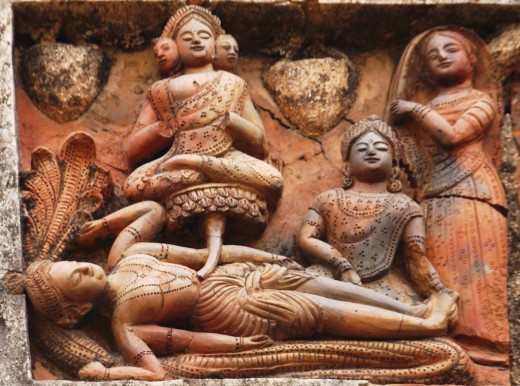 Lord Vishnu in lying position with Lord Bramha sitting on a lotus arising from Lord Vishnu's navel