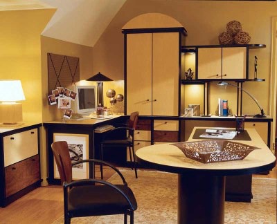 A basement office