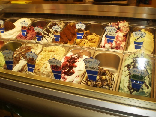 Various gelato flavours to choose from at a Gelateria.