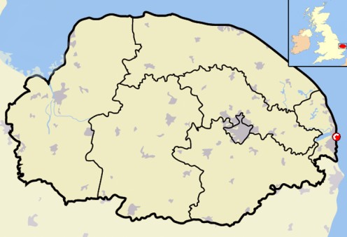 Map location of Great Yarmouth, Norfolk 