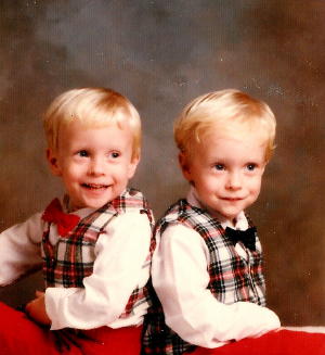 TWO separate outfits I had found for Christmas when our boys were just three years old, so similar except for the different colored bow ties, I couldn't believe I lucked into finding them at the thrift store!