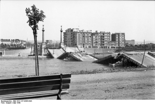 The destroyed Fragnée Bridge, Liège, Belgium, 1940