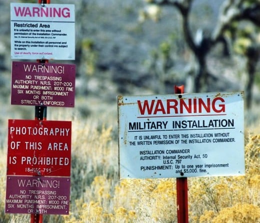 No Trespassing signs at Area 51, the government property where alien remains are allegedly kept