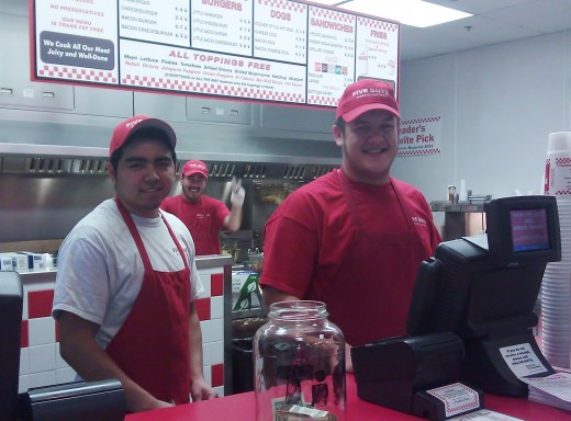 A friendly greeting from the Five Guys staff, The Legends, Kansas City, Kansas