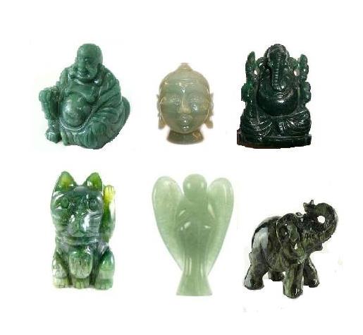 Moss Agate Carvings : Laughing Buddha, Lord Buddha, Ganesh, Angel, Elephant